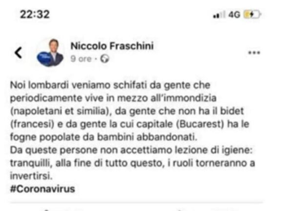 Consigliere di Pavia contro napoletani, francesi e rumeni: “Ci schifa la gente che vive nell’immondizia”