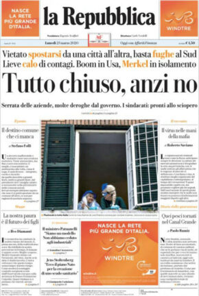 La rassegna stampa di oggi, lunedì 23 marzo 2020