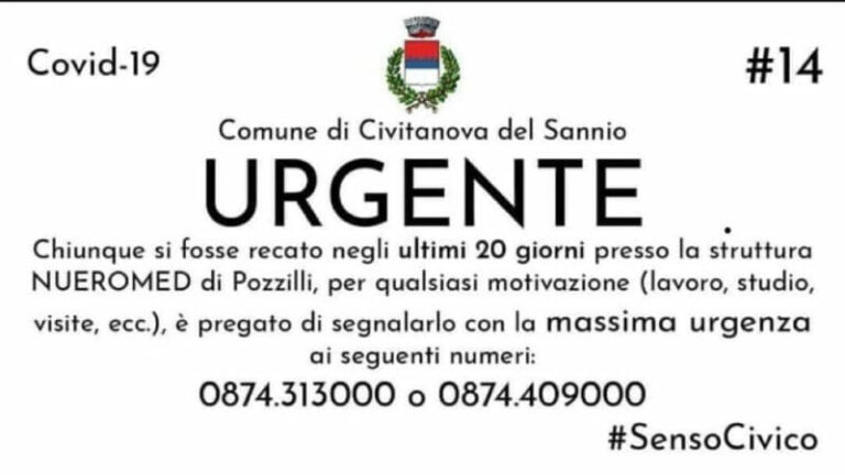 Coronavirus: chiunque sia stato alla Neuromed di Pozzilli (Is) lo comunichi con urgenza Coronavirus: chiunque sia stato alla Neuromed di Pozzilli (Is) lo comunichi con urgenza