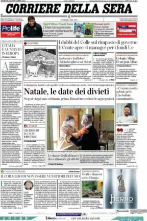 La rassegna stampa dei quotidiani di oggi, domenica 29 novembre 2020
