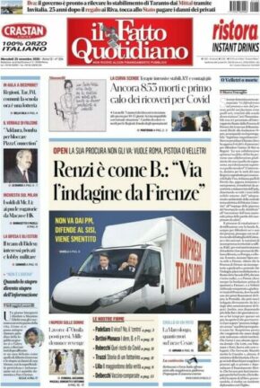 La rassegna stampa dei quotidiani di oggi, mercoledì 25 novembre 2020