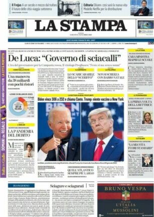 La rassegna stampa dei quotidiani di oggi, sabato 14 novembre 2020