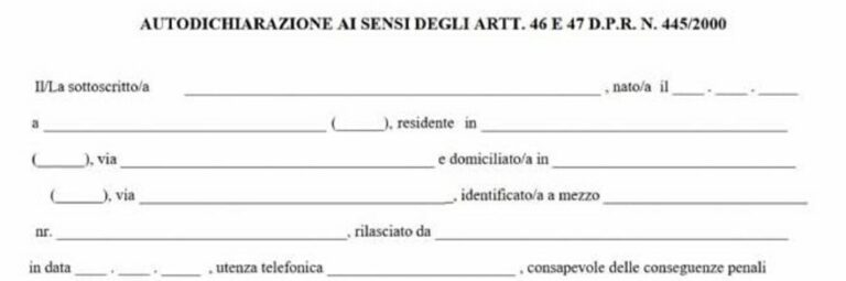 È ritornata l’autocertificazione. Clicca qui e scarica il modulo
