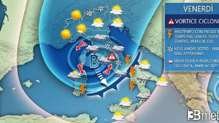 Previsioni meteo, affondo artico sull’Italia: nubifragi, neve e vento forte