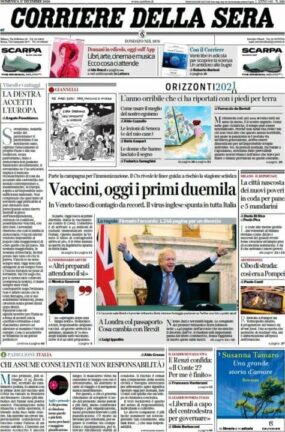 La rassegna stampa dei quotidiani di oggi, domenica 27 dicembre 2020