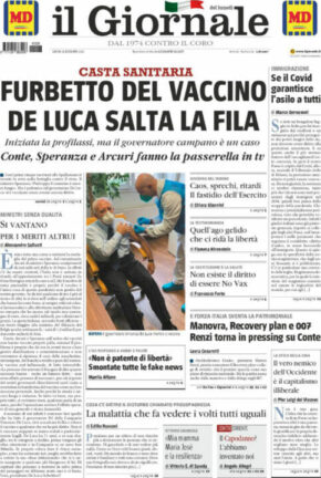 La rassegna stampa dei quotidiani di oggi, lunedì 28 dicembre 2020