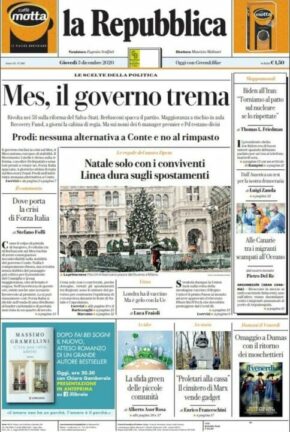 La rassegna stampa dei quotidiani di oggi, giovedì 3 dicembre 2020