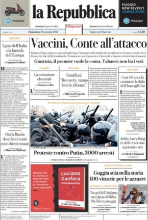 La rassegna stampa dei quotidiani di oggi, domenica 24 gennaio2021