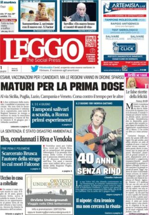 La rassegna stampa dei quotidiani di oggi, martedì 1° giugno 2021