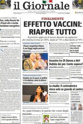 Rassegna stampa dei quotidiani di oggi 8 ottobre 2021