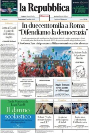 Rassegna stampa dei quotidiani di oggi 17 ottobre 2021
