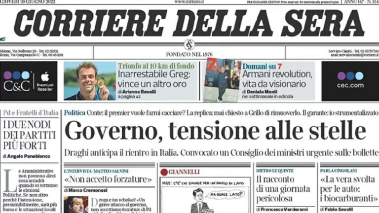 Rassegna stampa di oggi 30 giugno 2022