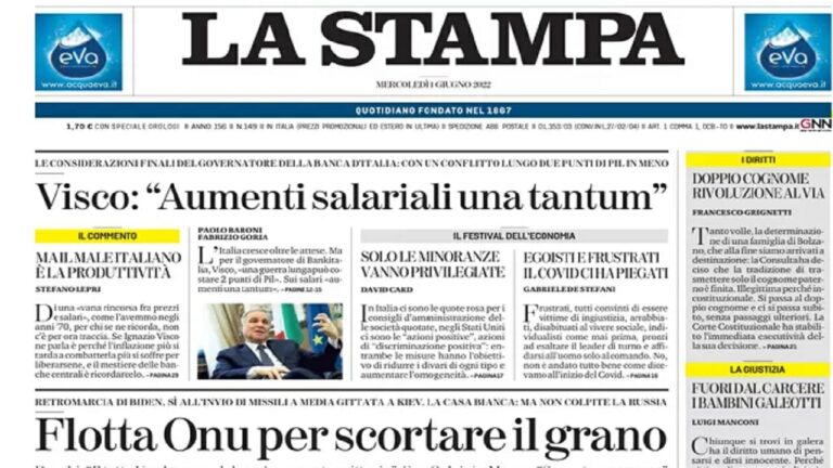 Rassegna stampa di oggi 1° giugno 2022