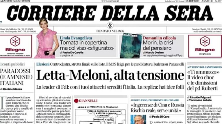Rassegna stampa di oggi 20 agosto 2022