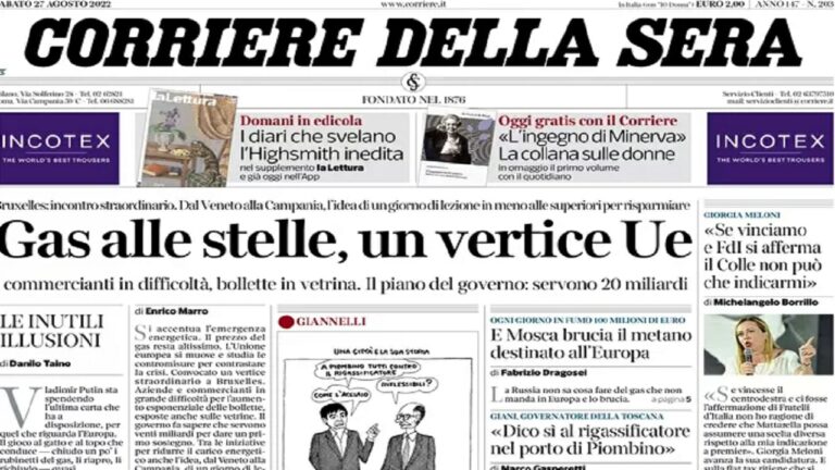 Rassegna stampa di oggi 27 agosto 2022