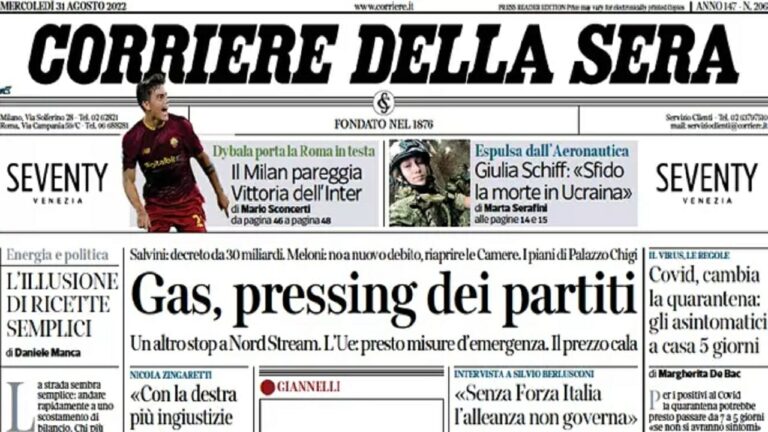 Rassegna stampa di oggi 31 agosto 2022