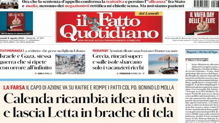 Rassegna stampa di oggi 8 agosto 2022