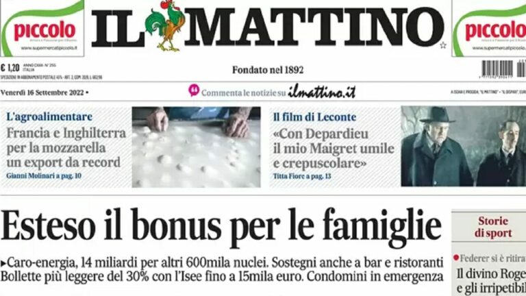 Rassegna stampa di oggi 16 settembre 2022