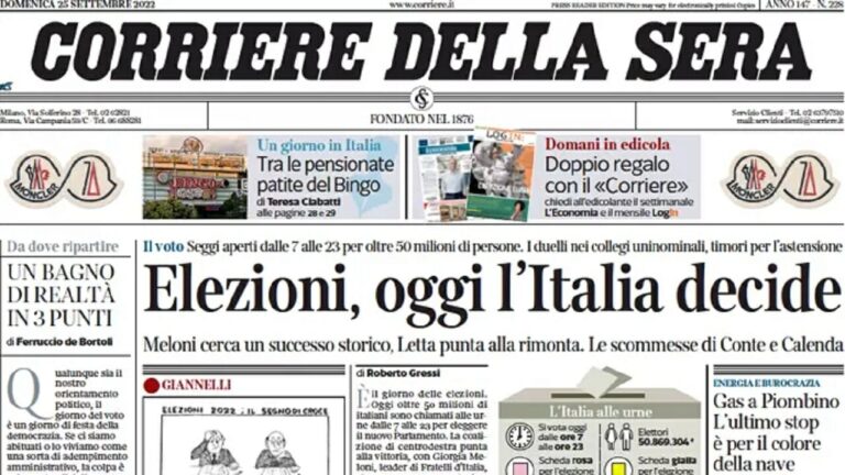 Rassegna stampa di oggi 25 settembre 2022