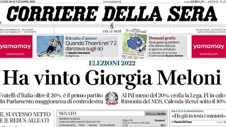 Rassegna stampa di oggi 26 settembre 2022