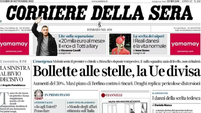Rassegna stampa di oggi 30 settembre 2022