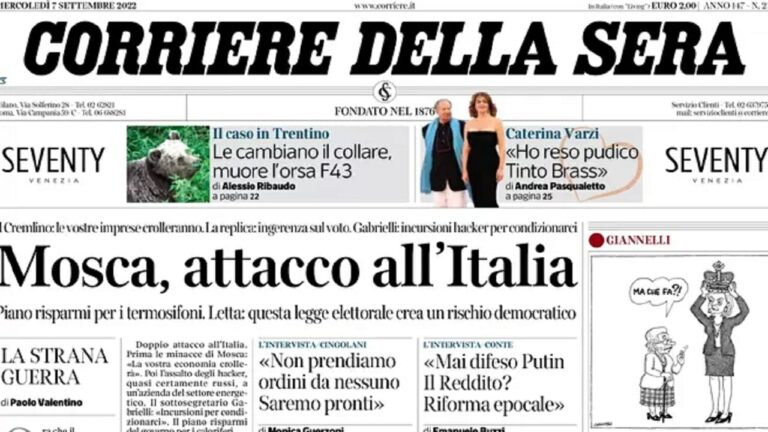 Rassegna stampa di oggi 7 settembre 2022