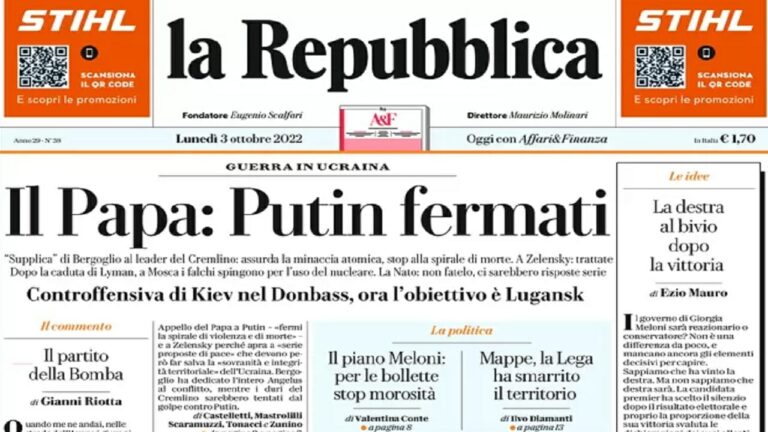 Rassegna stampa di oggi 3 ottobre 2022