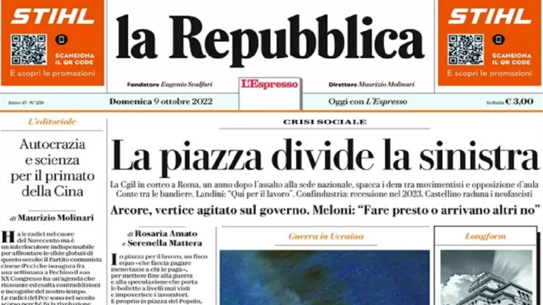 Rassegna stampa di oggi 9 ottobre 2022