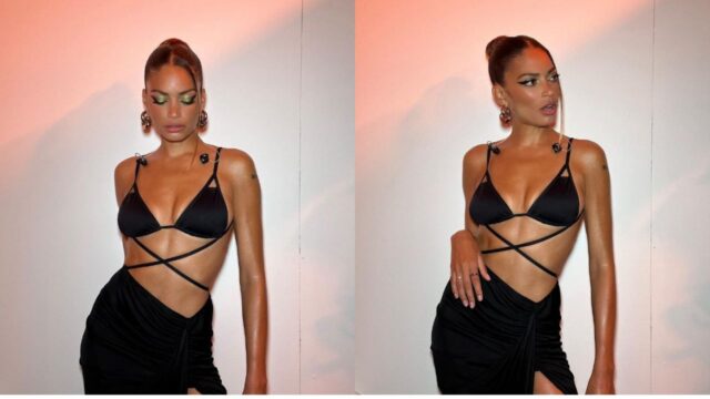 Elodie stupenda in abito nero, infiamma Olbia