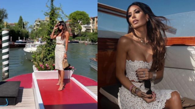 Elisabetta Gregoraci in pizzo bianco fa impazzire tutti