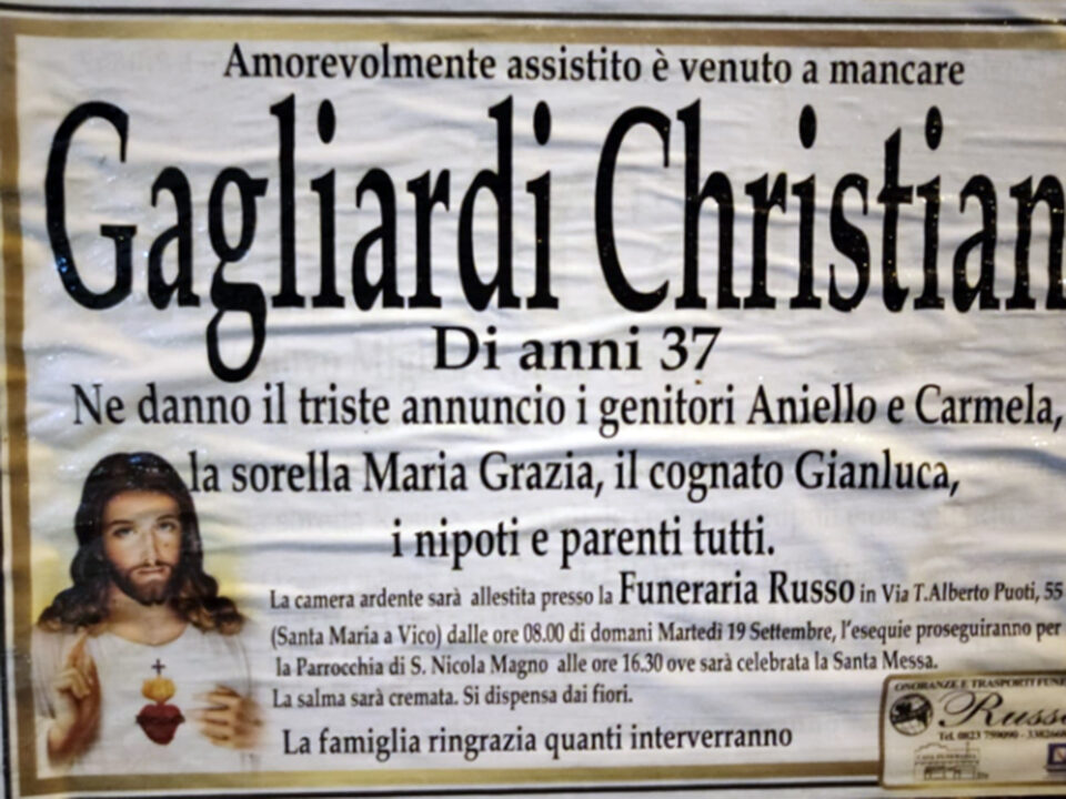 Santa Maria a Vico, Christian Gagliardi, 37 anni, muore soffocato da boccone di frutta