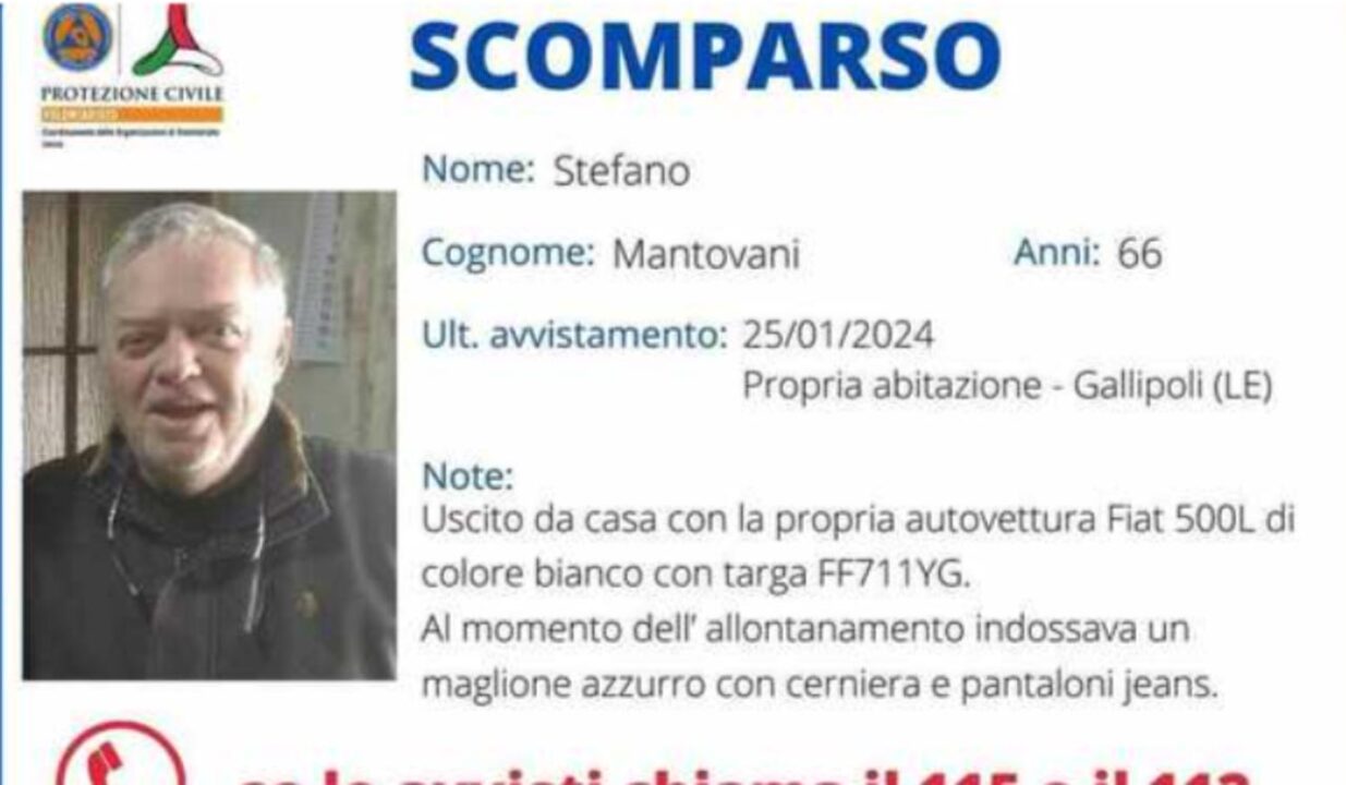 Gallipoli: si cerca Stefano Mantovani, giostraio di 66 anni, che è scomparso