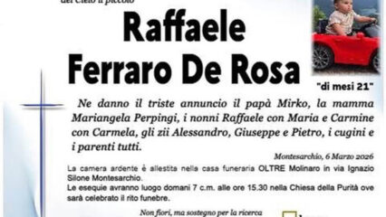 Sannio: Montesarchio piange il piccolo Raffaele, avrebbe compiuto 2 anni