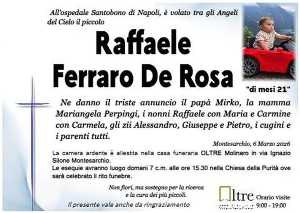 Sannio: Montesarchio piange il piccolo Raffaele, avrebbe compiuto 2 anni