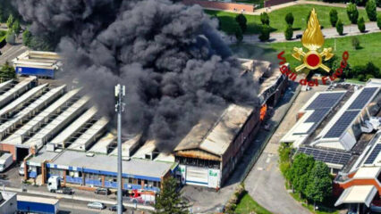Inferno di fuoco a Beinasco: edificio industriale in fiamme